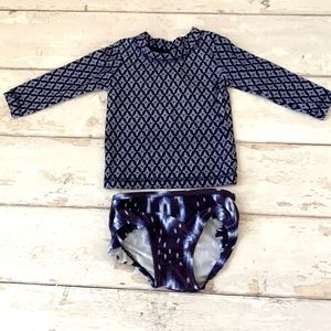 Carters 6m Baby Girl Swimsuit Rashguard Swim Suit Navy Blue Long Sleeves Infant